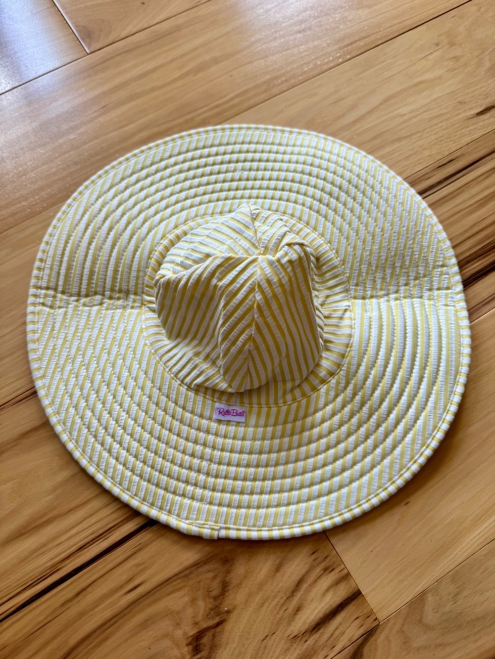 Ruffle Butts Yellow and White Striped Trim Sun Hat